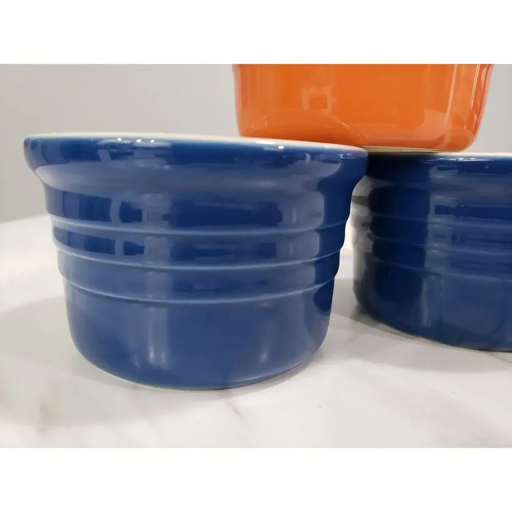 Lot 3 Le Creuset Ramekin Small Blue Orange‎ Bowl 4 Oz
